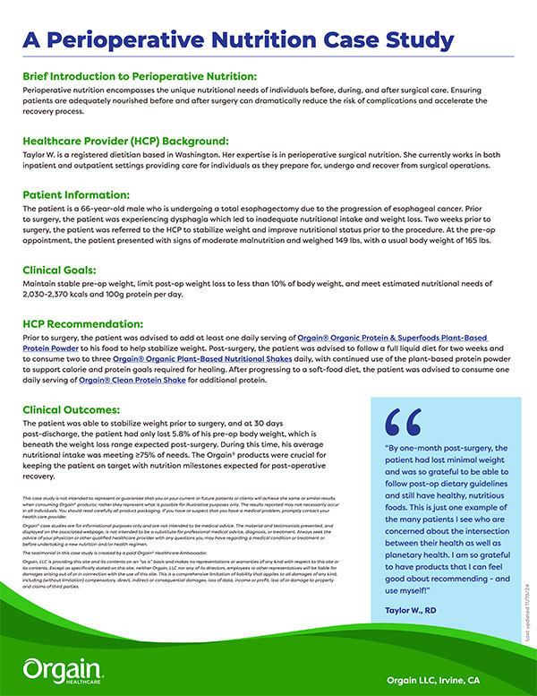 Perioperative Nutrition Case Study